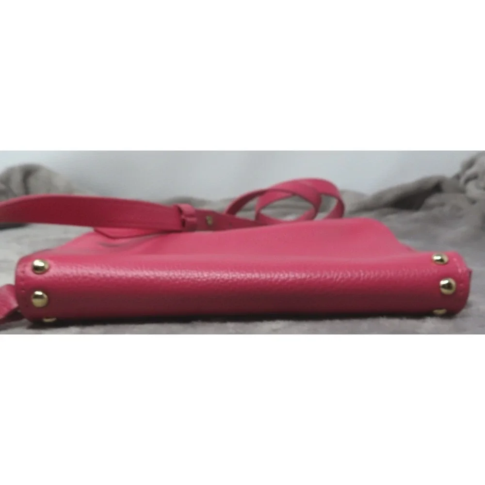 BTB Los Angeles Hot Pink Rocker Biker Styling Leather Gold Studded Crossbody Bag